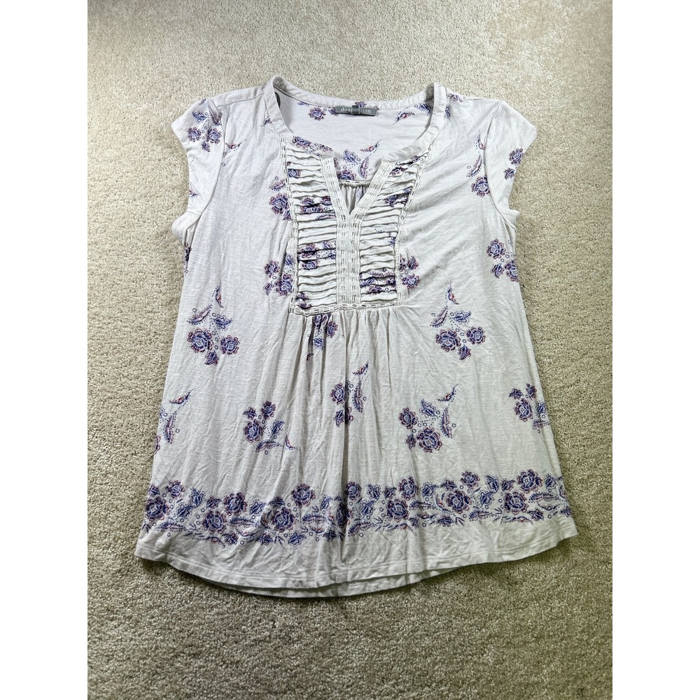 Daniel Rainn Women's Top XL Beige Floral Cotton Ruffles